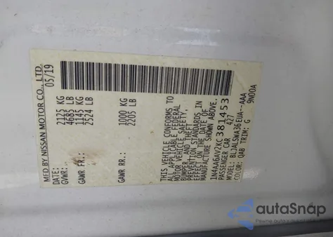 2019 Nissan Maxima 3.5 Sr из США, поврежденный, VIN 1N4AA6AV2KC381453